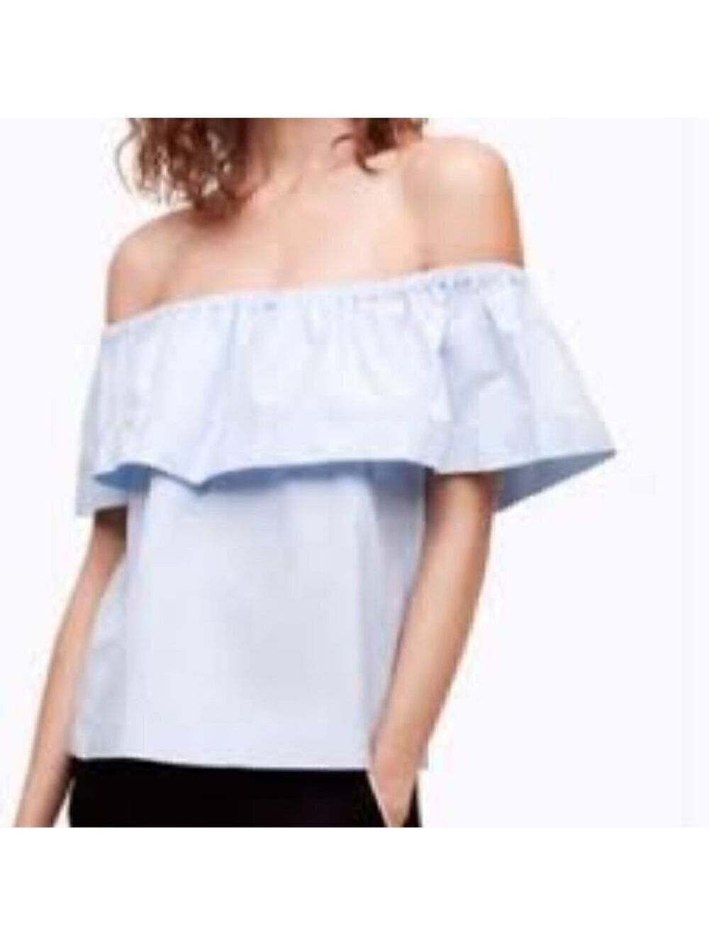 𝅺 Wilfred Hollande Blouse Light Blue Off Shoulder Ruffle Women's Blouse size XS